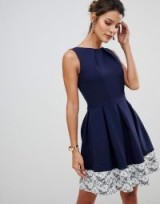 Closet London lace skater dress navy with cream lace hem