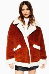 Topshop Corduroy Zip Up Jacket in Tobacco | snugly brown cord winter jackets