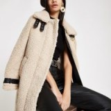 RIVER ISLAND Cream oversized shearling fur aviator coat – luxe style winter coat