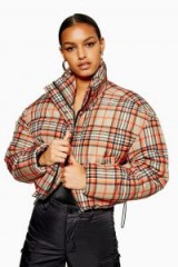 TOPSHOP Cropped Check Puffer Jacket in Orange