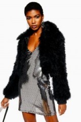 TOPSHOP Cropped Marabou Jacket in Black – glam evening coat