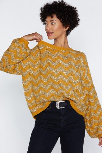 Nasty Gal Don’t Stop the Party Tinsel Sweater in Mustard | yellow sparkly slouchy jumper