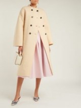 ROCHAS Collarless double-breasted beige felted coat ~ luxe outerwear