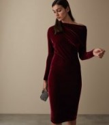 REISS ELSA VELVET DRAPE DETAIL DRESS BERRY ~ sophisticated evening look