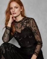 TED BAKER VELLO Embellished tulle midi dress in black / sequined butterflies and flowers