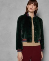 TED BAKER AETHER Faux fur bomber jacket in dark green / casual luxe