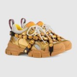 GUCCI Flashtrek Gold leather sneaker with crystals ~ chunky metallic sneakers