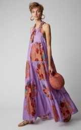 Yvonne S Floral-Print Cotton Voile Sleeveless Maxi Dress in Purple