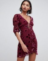 For Love & Lemons Sophie velvet burnout mini dress in pansy – feminine party fashion