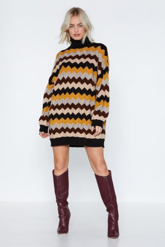 Nasty Gal For the Hell of Knit Zig-Zag Sweater Dress | high neck jumper dress