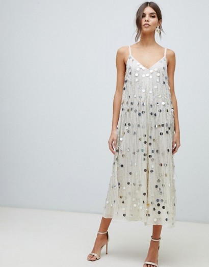 French Connection fringe embellished jumpsuit in classic cream – sequinned party fashion