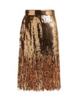 MSGM Fringed gold sequinned skirt – metallic party wear