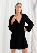 & other stories Gathered Velvet Mini Dress in black – wrap style party dresses