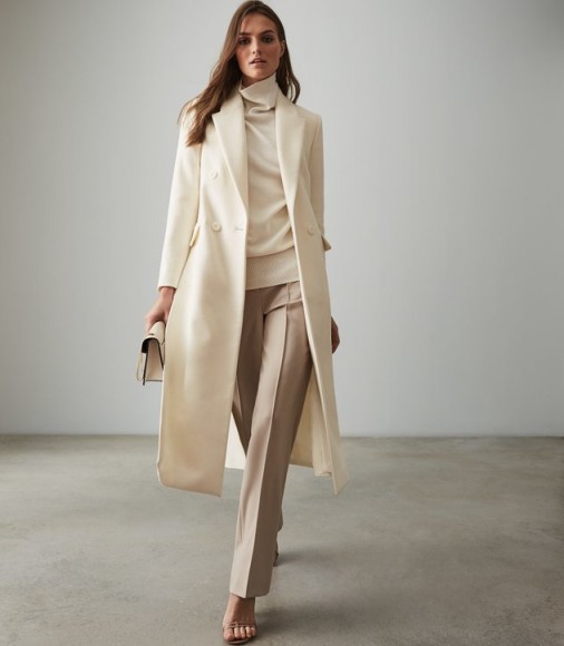 REISS GRAYSON LONG LINE DOUBLE BREASTED COAT WHITE ~ luxe coats