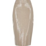 RIVER ISLAND Grey vinyl split hem pencil skirt / high shine skirts