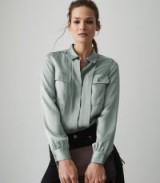 REISS INDRA SILK TWIN POCKET BLOUSE PALE AQUA ~ luxe style shirt