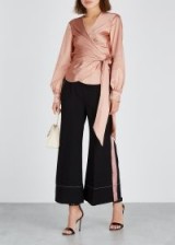 JONATHAN SIMKHAI Dusky pink satin wrap top ~ luxe side tie blouse