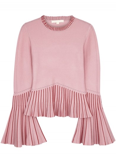 JONATHAN SIMKHAI Pink pleated jersey top ~ red striped pleats