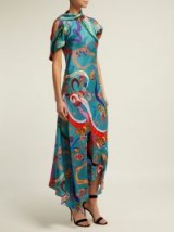 ETRO Juillet Swirling-print blue satin dress – multicoloured occasion wear