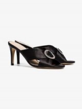 Kalda Black 85 Crystal Buckle Satin Mules ~ glamorous party shoes