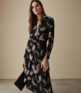 REISS LITA TWIST FRONT BUTTERFLY PRINTED DRESS ~ knot gathered dresses