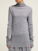 JIL SANDER Navy and white long-sleeve gingham top