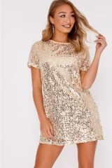 IN THE STYLE MADELINE GOLD SEQUIN T SHIRT DRESS – shimmery tee dresses