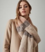 REISS MERCI STRIPE FAUX FUR SCARF BLUSH/GREY ~ luxe winter accessory