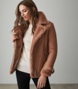 REISS PAYTON SHEARLING AVIATOR JACKET PINK ~ winter luxe