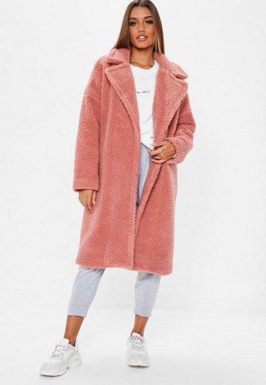 MISSGUIDED petite rose chunky borg teddy coat – pink winter coats