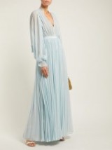 SELF-PORTRAIT Pleated chiffon maxi dress in blue / feminine occasion dresses