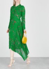 PREEN BY THORNTON BREGAZZI Teresa green printed ruched dress / floral fashion / asymmetric hemline