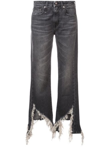 R13 distressed bootcut jeans in Damien Black | frayed cut-out hems