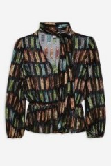 TOPSHOP Rainbow Lame Pussybow Blouse – multicolour metallic party fashion