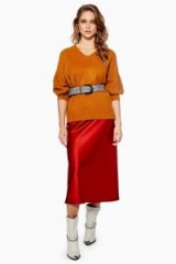 Topshop Satin Bias Midi Skirt in Rust