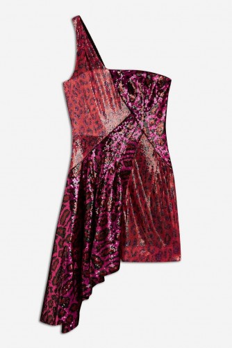 Topshop x Halpern Sequin Asymmetric Dress in Pink – one shoulder party dresses