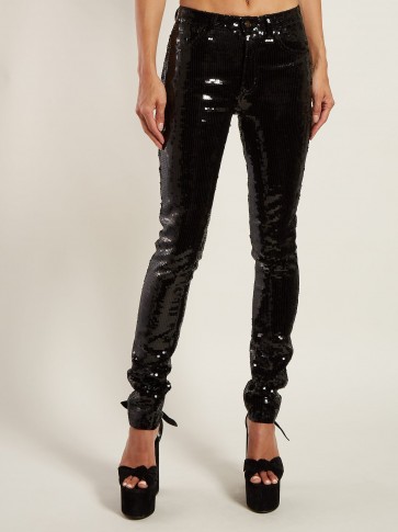 SAINT LAURENT Black sequinned slim-fit trousers