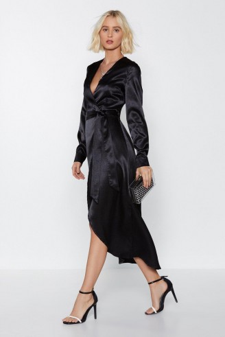 NASTY GAL Shine on Me Satin Dress in Black – lbd