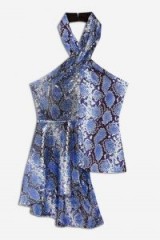 Topshop x Halpern Halterneck Snake Top in Blue – halter party fashion