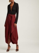 JACQUEMUS Souela belted draped burgundy wool skirt