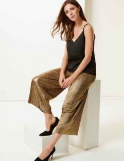 M&S COLLECTION Sparkly Wide Leg Trousers in Gold Mix ~ metallic evening pants