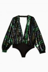 Topshop x Halpern Striped Sequin Bodysuit in Green – party glamour