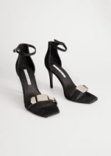 & other stories Suede Square Toe Heeled Sandal in black – barely there party heels