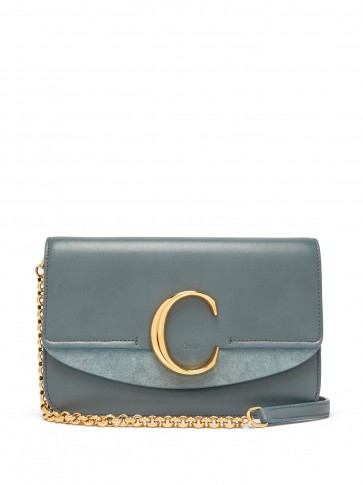 CHLOÉ The Chloé blue leather shoulder bag ~ chic metal chain handbag