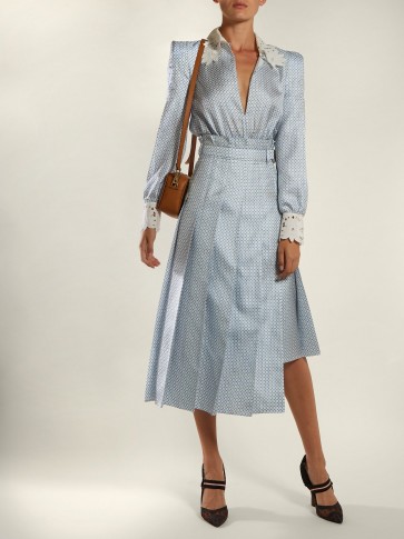 FENDI Tile-print blue silk midi dress ~ luxe vintage style