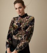 REISS TORI FLORAL BURNOUT HIGH NECK BLOUSE