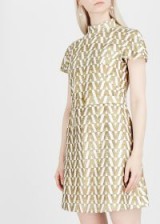 VALENTINO Gold jacquard high neck mini dress ~ metallic graphic logo design