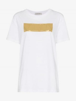 Valentino Gold Logo Print White Crew Neck Cotton T-Shirt ~ casual luxe tee