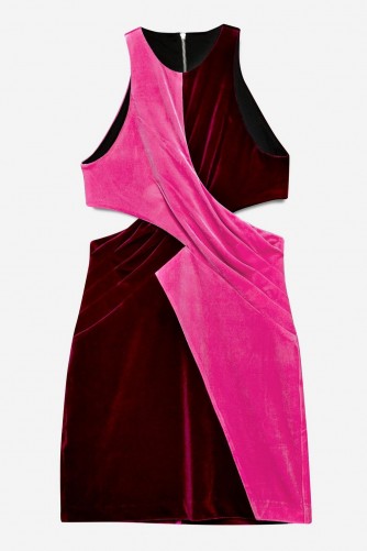 Topshop x Halpern Velvet Dress in Burgundy and Pink – retro cut-out party dresses