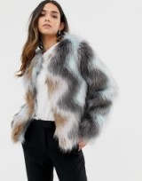 Vila Zig Zag Faux Fur Jacket in Ash Rose | fluffy glamour